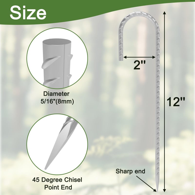 OK5STAR Rebar Stakes 12 Inch, 30 Pack Galvanized Metal Tent Stakes Heavy Duty Ground Stakes, J Hook Steel Fence Stakes for Ground, Outdoor Decoration, Wire Fencing, Gardening - Image 2